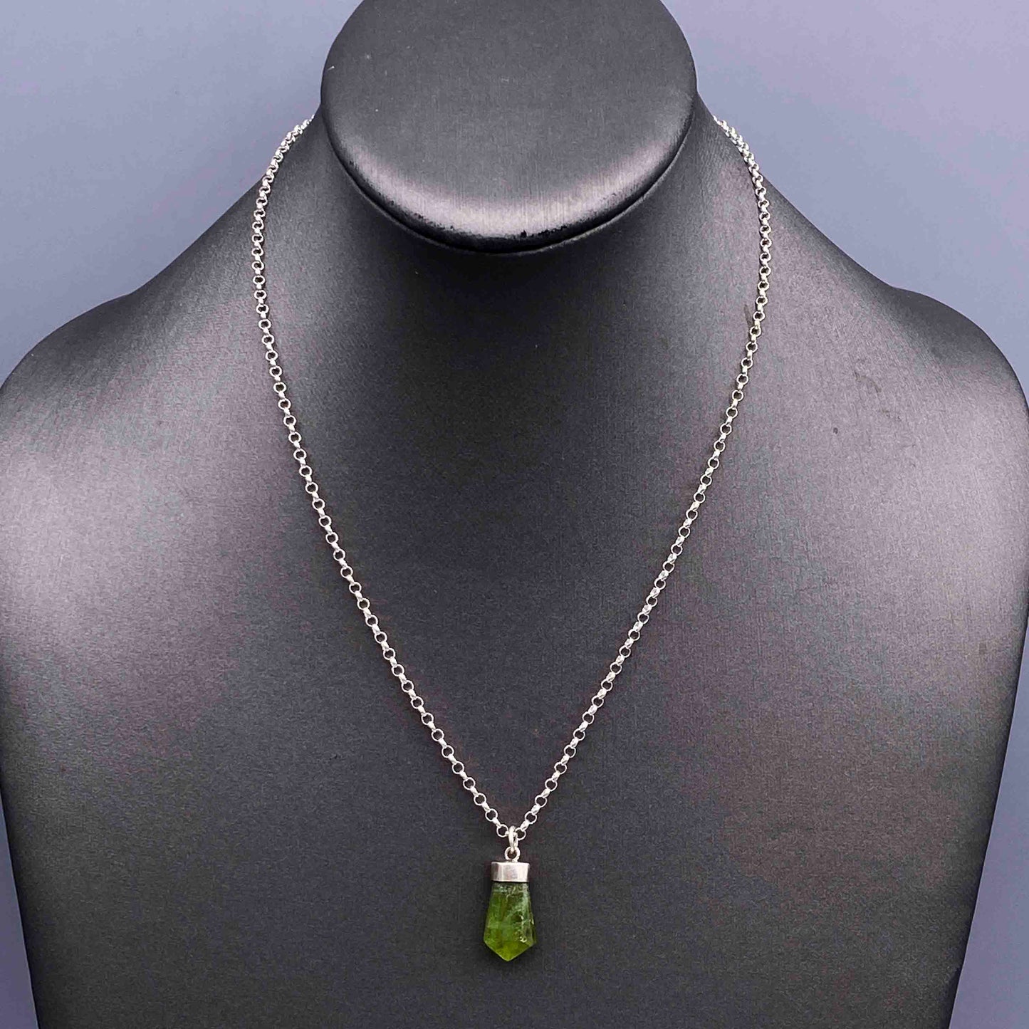 Peridot gemstone point  sterling silver chain Necklace