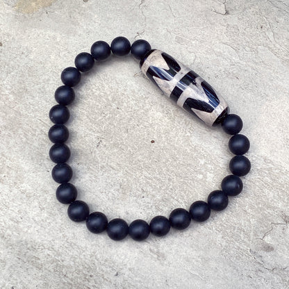 Onyx and Tibetan Agate Bracelet