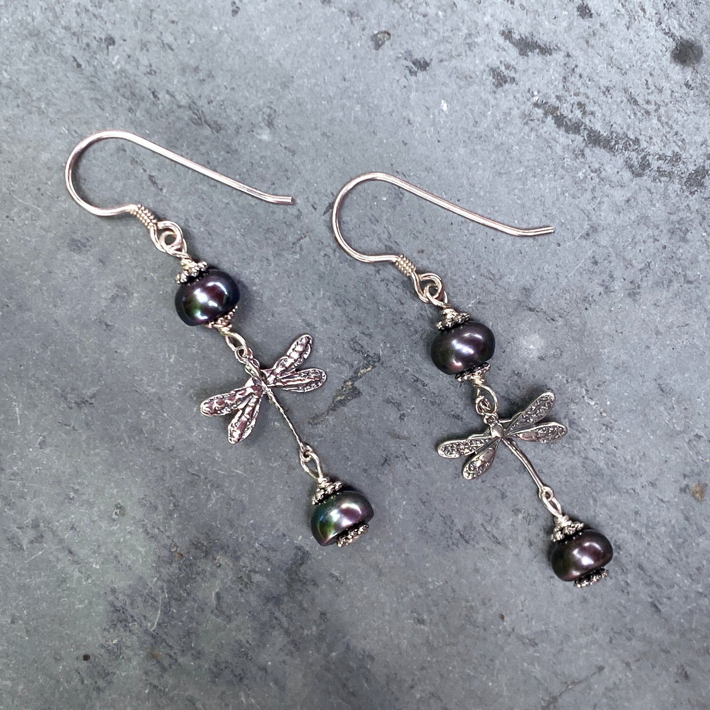 Dragonfly and Pearl Dangle earrings