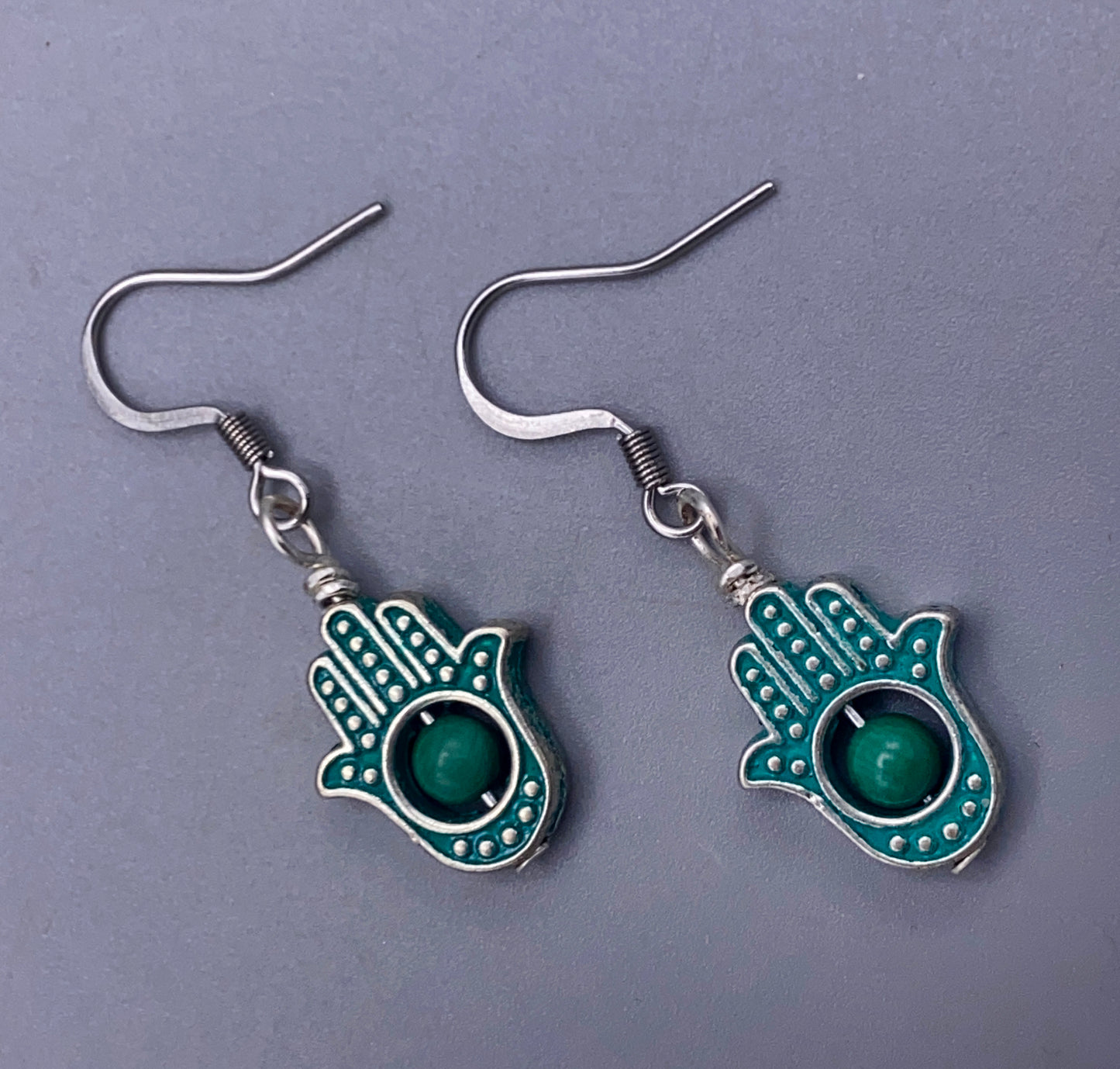 Hamsa Dangle Earrings with Turquoise