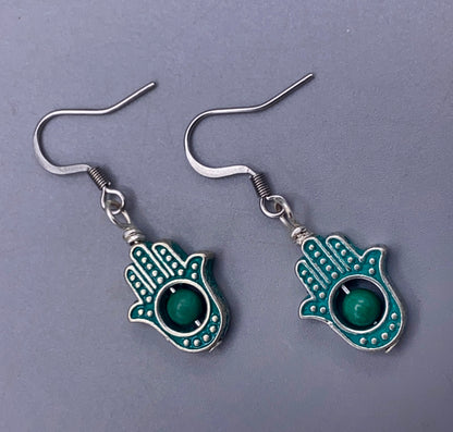 Hamsa Dangle Earrings with Turquoise