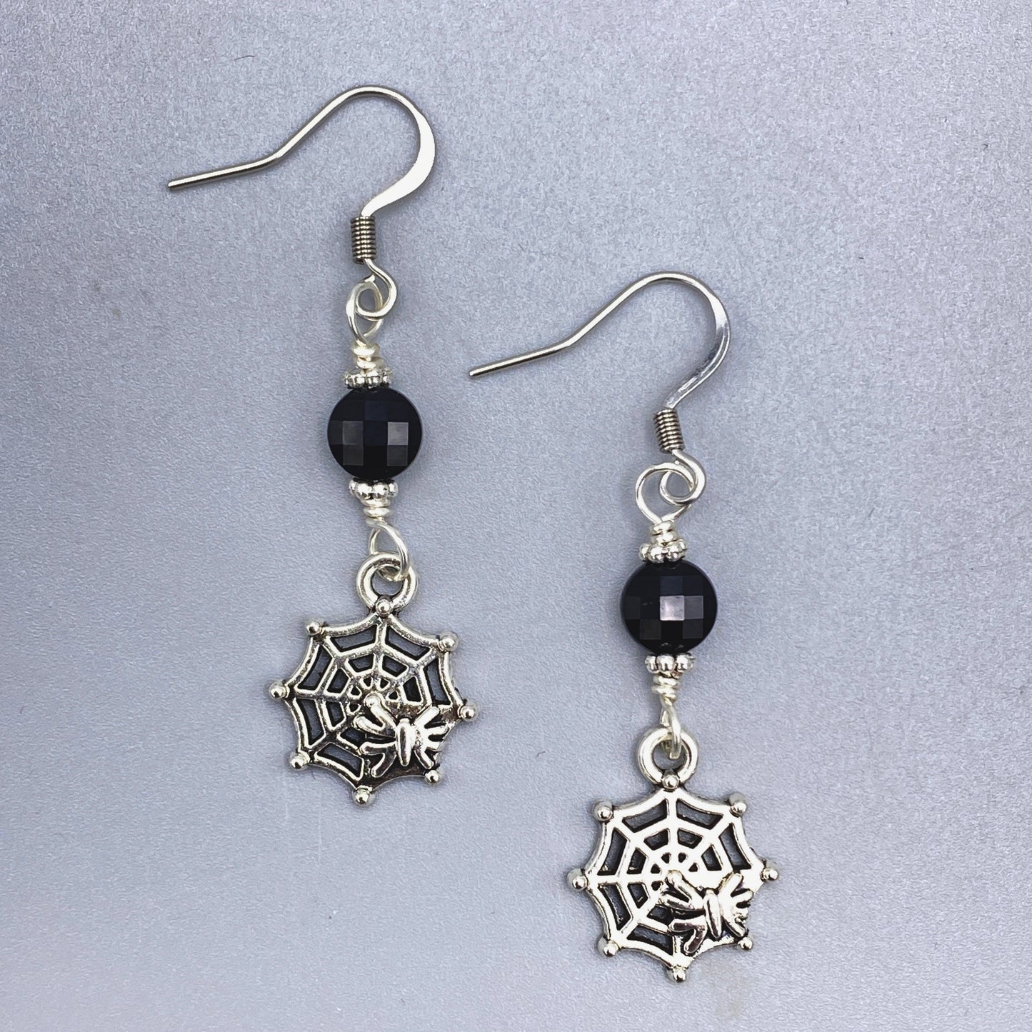 Spider in Web and Onyx Dangle earrings