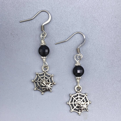 Spider in Web and Onyx Dangle earrings