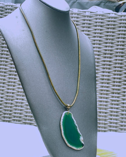 Green Agate gemstone Slice necklace