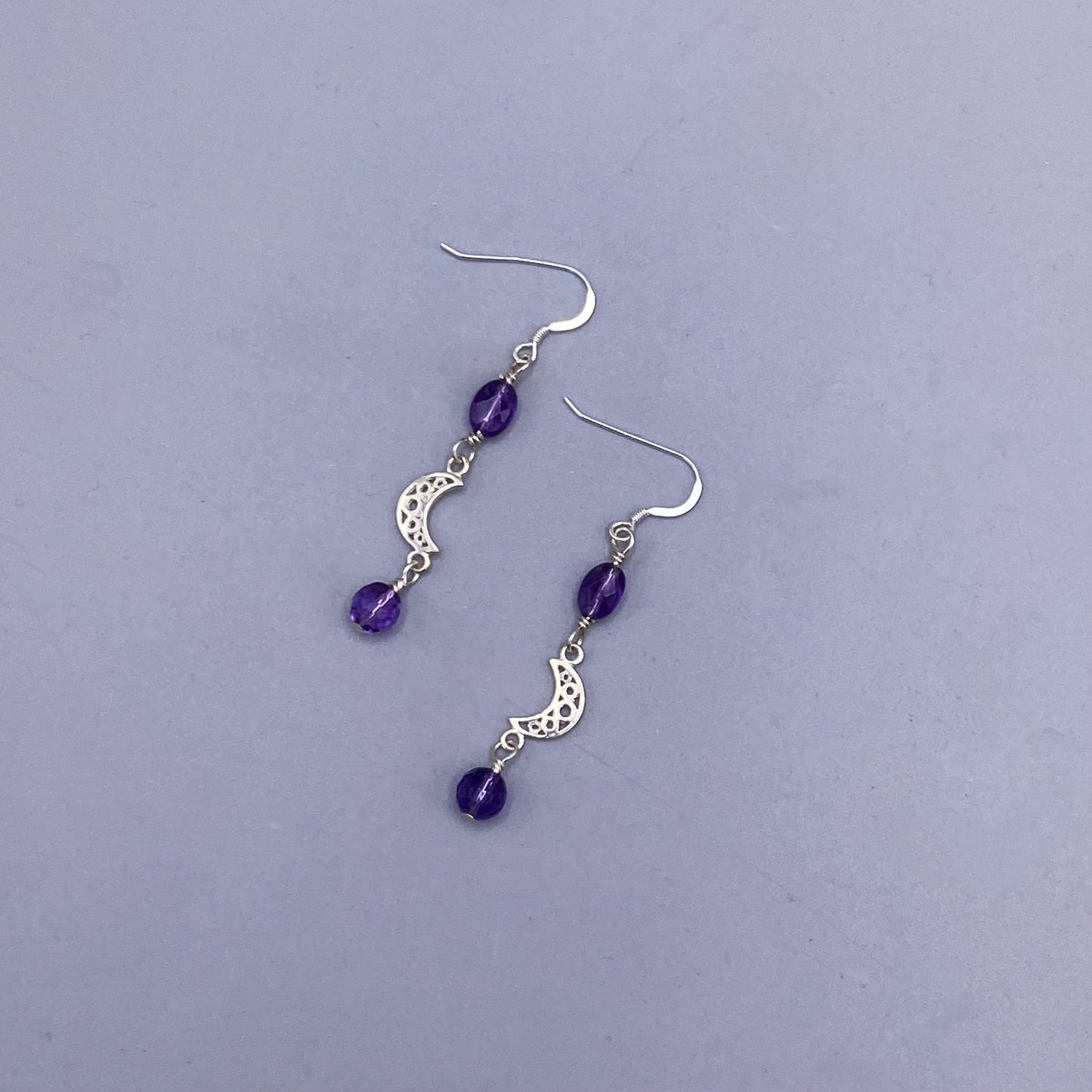 Amethyst and Moon Dangle Earrings