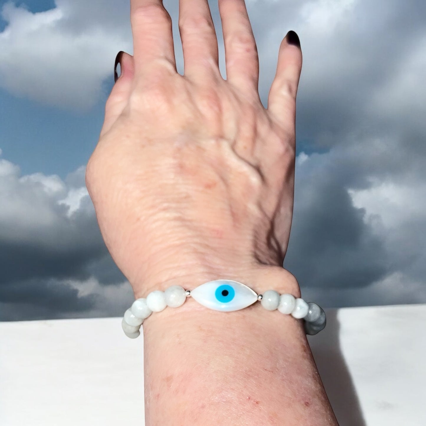 Aquamarine and Evil Eye Bracelet