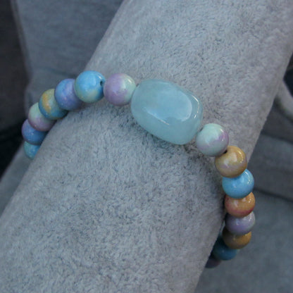 Alashan Agate and Aquamarine gemstone Bracelet