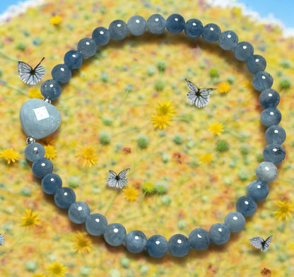Aquamarine Heart Bracelet with Sterling Silver