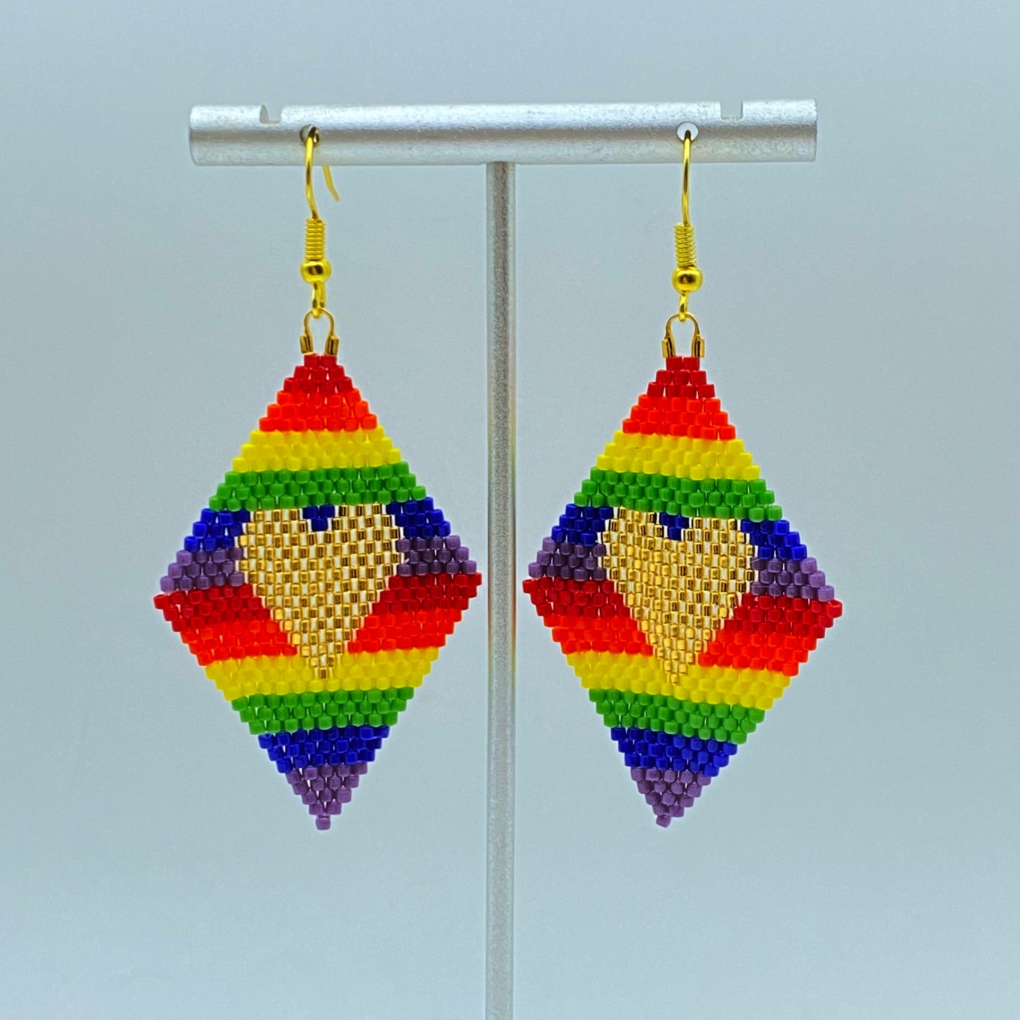 Beaded Glass Heart Pride Rainbow Earrings