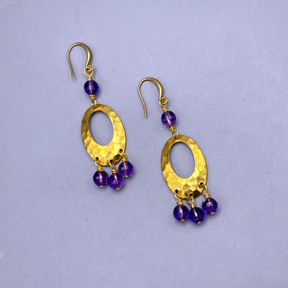 Amethyst and Brass Chandelier Dangle Earrings