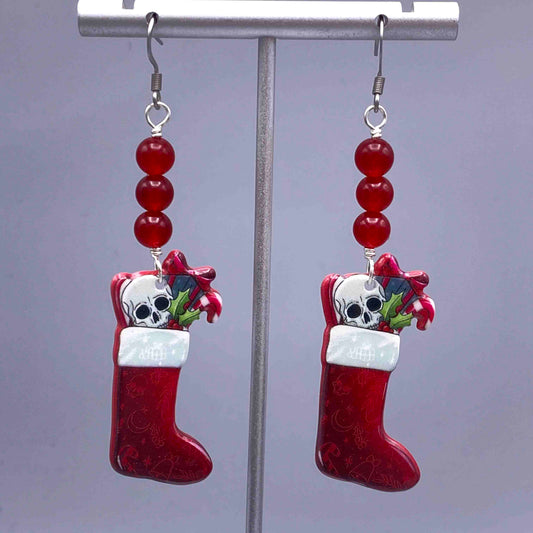 Jade and skull Christmas earrings