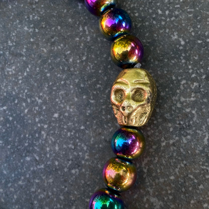 Rainbow Hematite gemstone Skull Bracelet