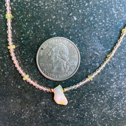 Opal gemstone and Quartz Necklace