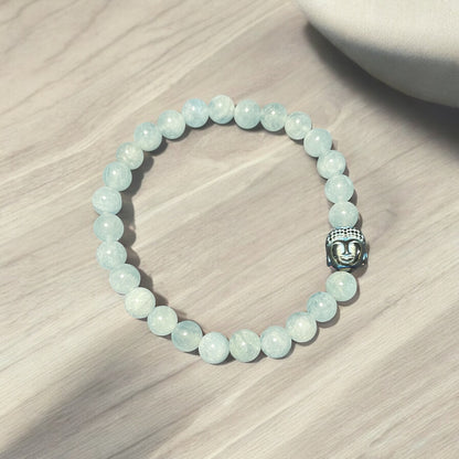 Aquamarine and Hematite Buddha bracelet