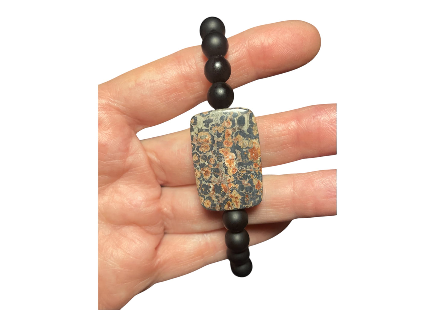 Leopard Print Jasper and Onyx Bracelet