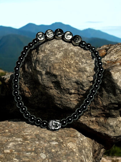 Hematite Peace Beaded Stretch Bracelet