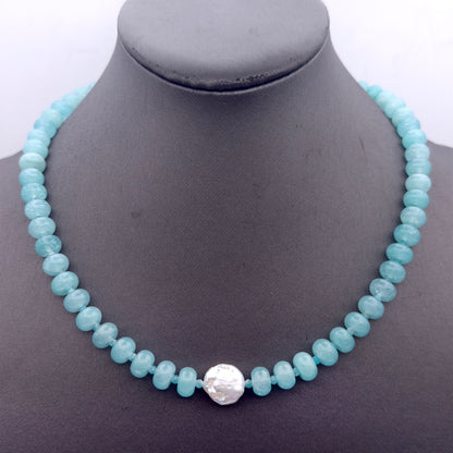 Candy Jade, Amazonite Gemstone, and Pearl beaded Necklace