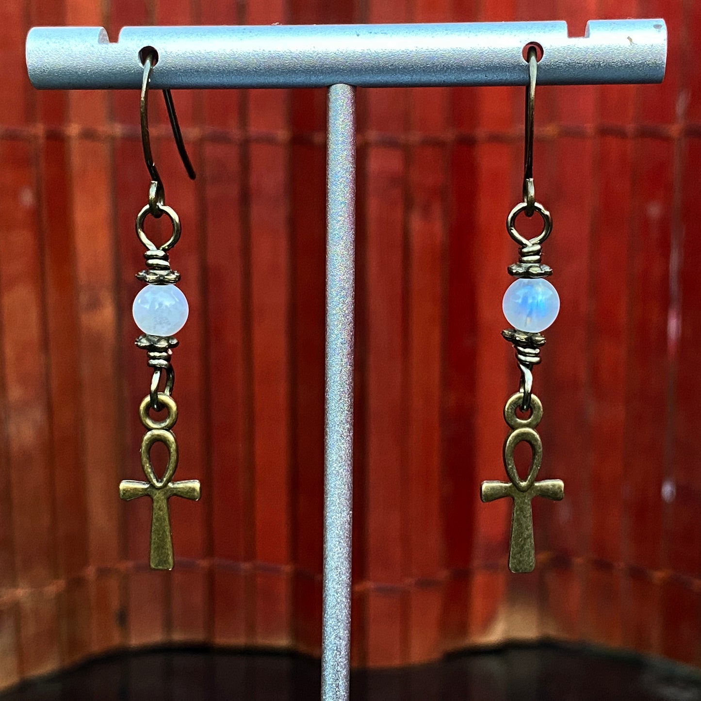 Moonstone and Ankh Earrings