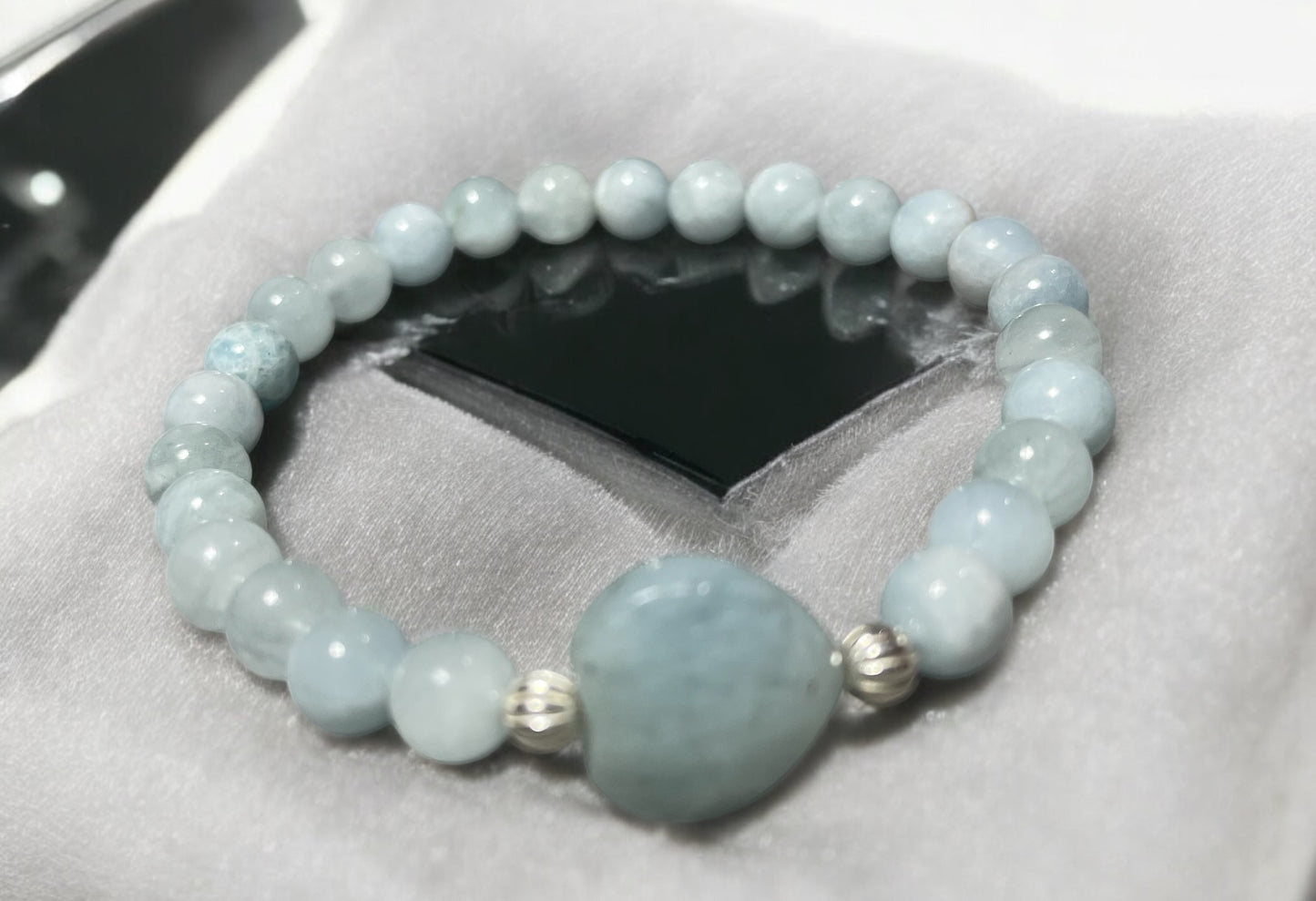 Aquamarine Heart Bracelet with Sterling Silver