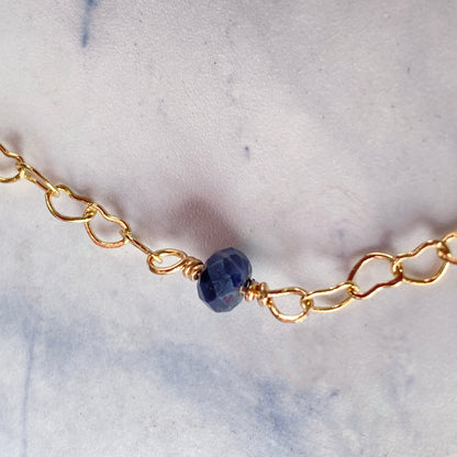 Blue Sapphire and Heart Chain Necklace