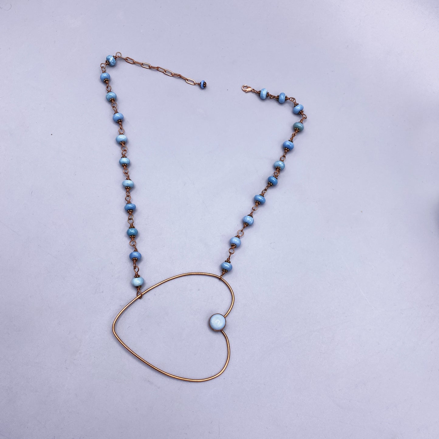 Blue Opal and Copper Heart Necklace