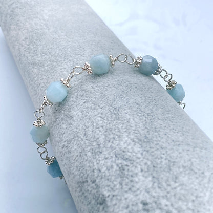Aquamarine Gemstone Bracelet with Sterling Silver