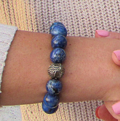 Lapis Lazuli gemstone and Vintage Sterling Silver Bracelet