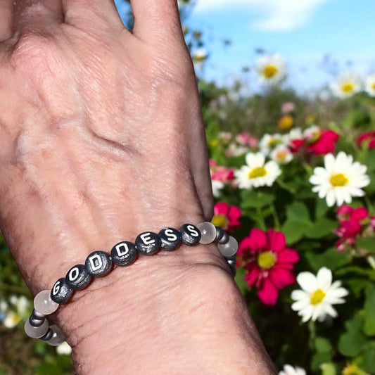 Selenite and Hematite Goddess Bracelet