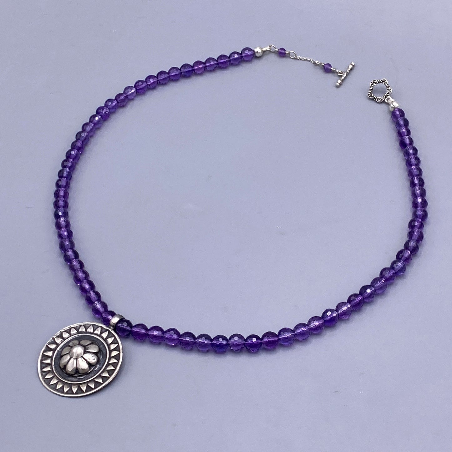 Amethyst and Flower Beaded Necklace