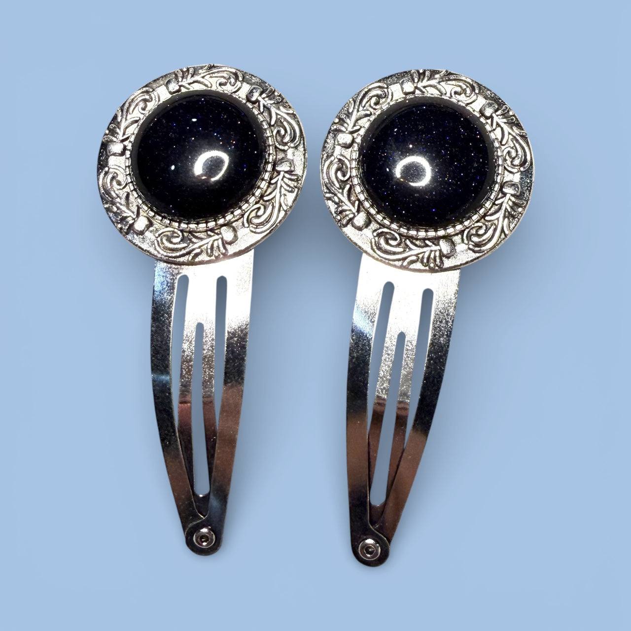 Blue Gold Stone Hair clips
