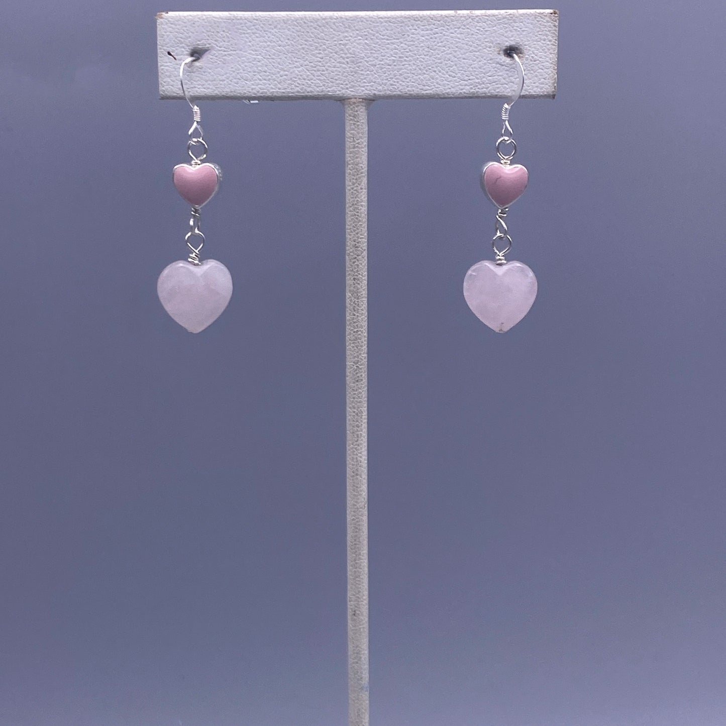 Rose Quartz Gemstone Heart Dangle Earrings