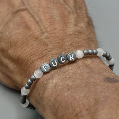 Hematite and Selenite “Fuck” Bracelet