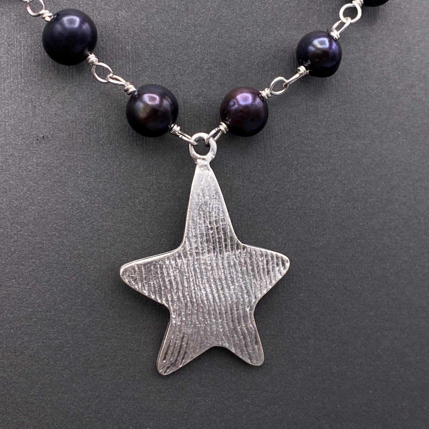 Black Pearl and Star Necklace