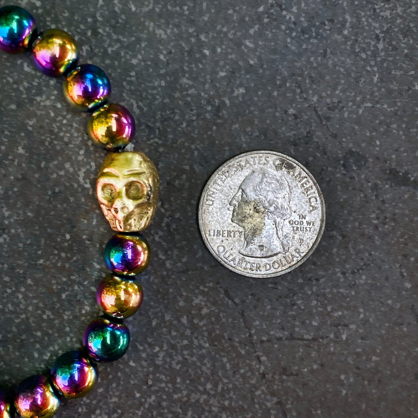 Rainbow Hematite gemstone Skull Bracelet