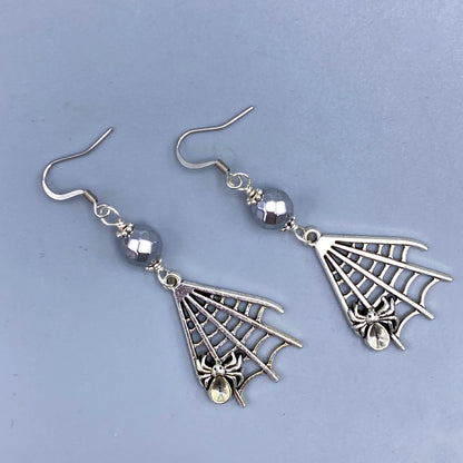 Spider in Web and Hematite Dangle earrings