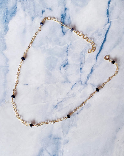 Blue Sapphire and Heart Chain Necklace