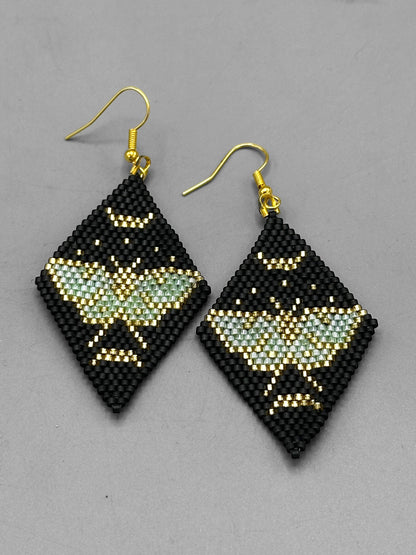 Lunar Moth Seed Bead handcrafted Earrings