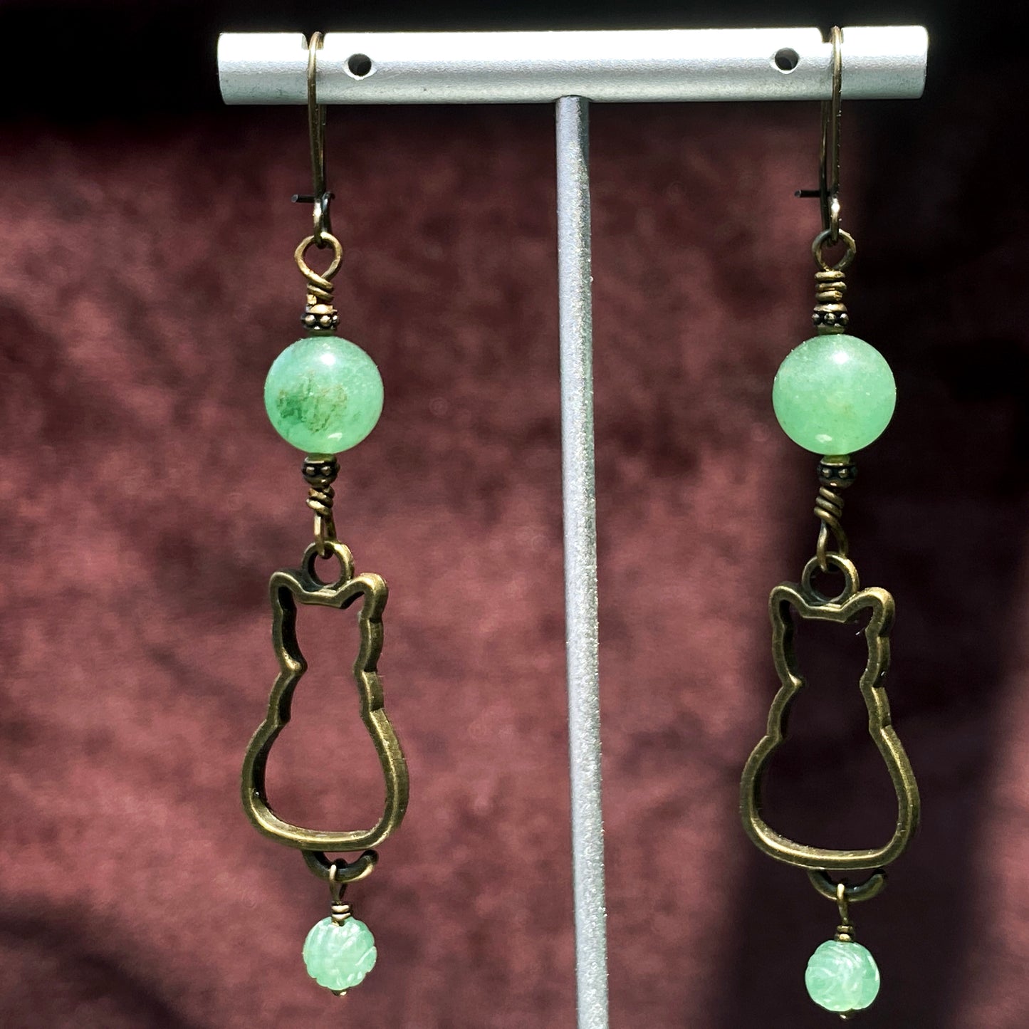 Kitty and Green Aventurine Dangle earrings