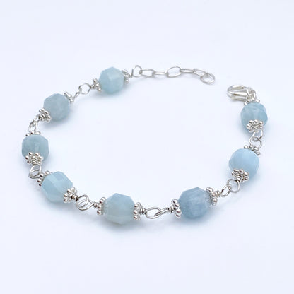 Aquamarine Gemstone Bracelet with Sterling Silver