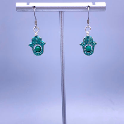 Hamsa Dangle Earrings with Turquoise