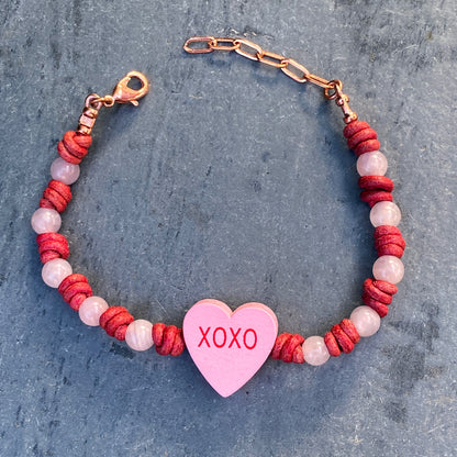 Rose Quartz Sweetheart Bracelet “XOXO”