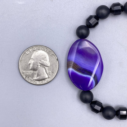 Purple Agate and Onyx Gemstone Bracelet