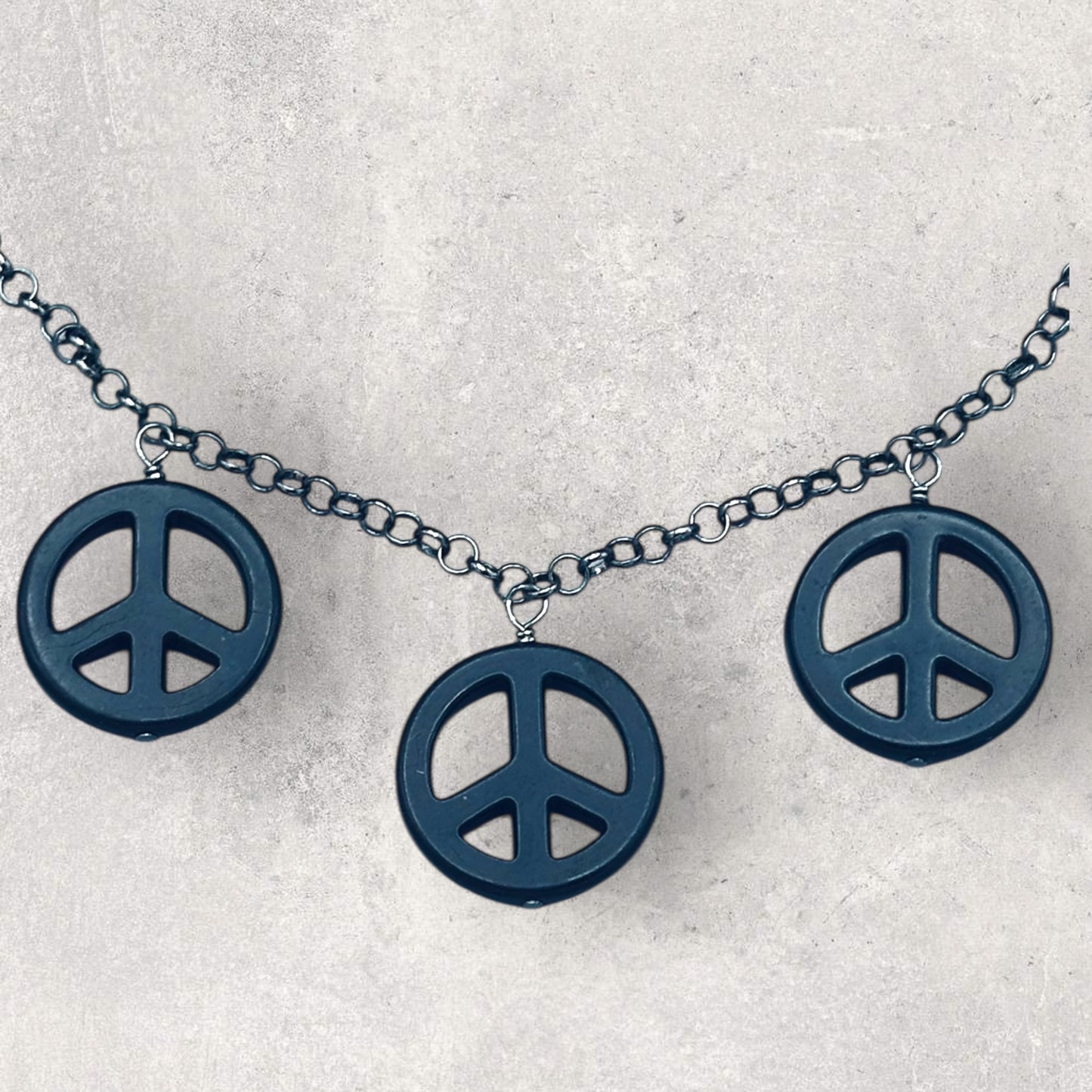 Black Howlite Peace Sign Copper Necklace