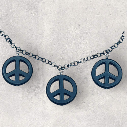Black Howlite Peace Sign Copper Necklace