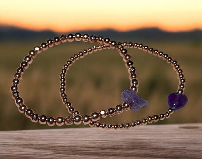 Amethyst Heart Rose Hematite Bracelet Stack