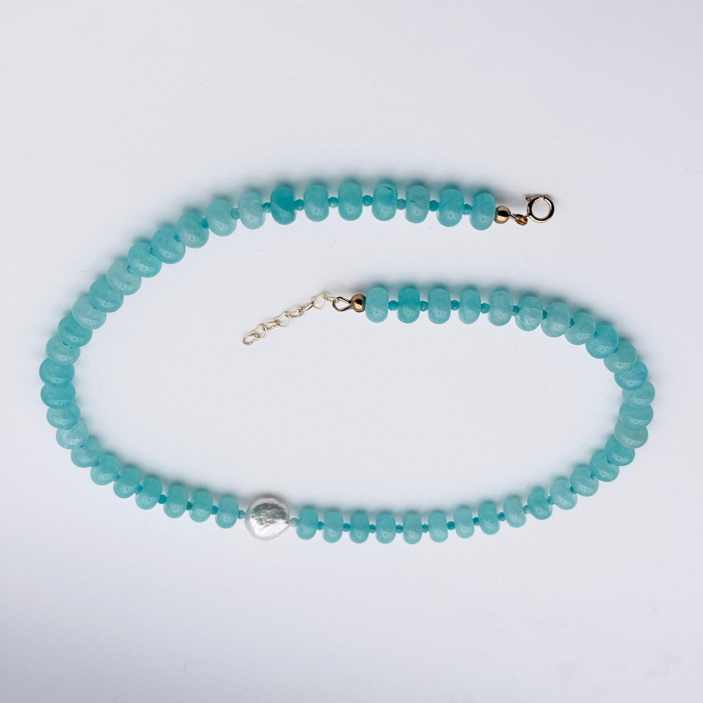 Candy Jade, Amazonite Gemstone, and Pearl beaded Necklace