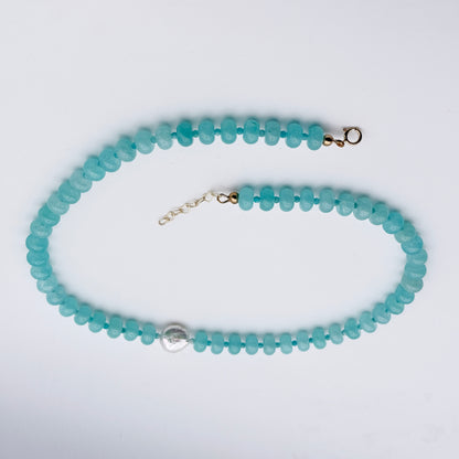 Candy Jade, Amazonite Gemstone, and Pearl beaded Necklace