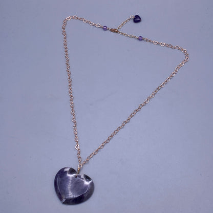 Amethyst Heart on Rose Gold Heart Necklace