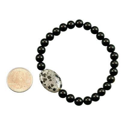 Onyx and Dalmatian Jasper Beaded Gemstone Bracelet
