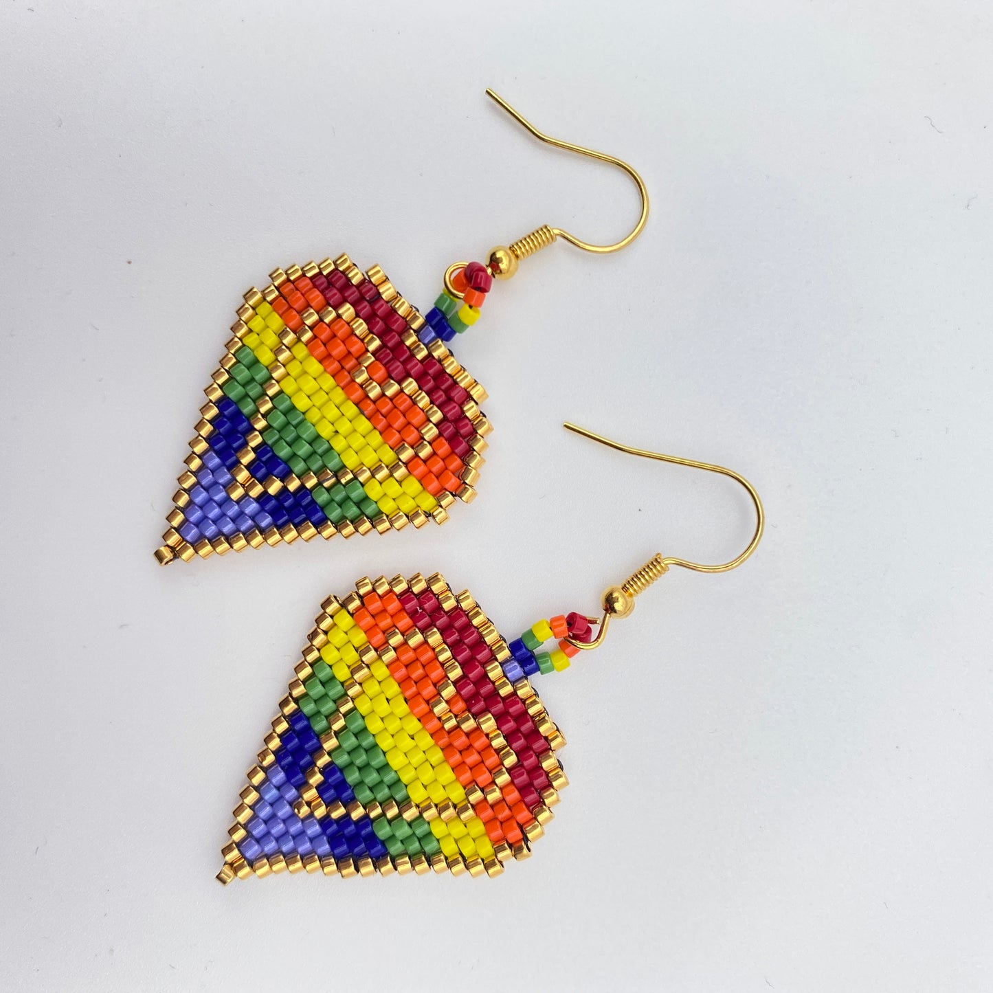 Beaded Glass Heart Pride Rainbow Earrings